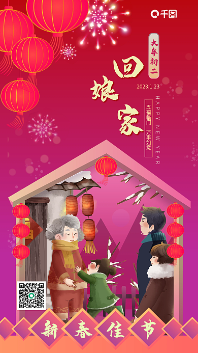 大年初二新春佳节大年初二手机海报