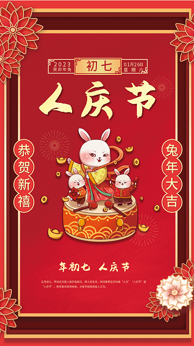 2023兔年春节习俗初五至初八系列海报