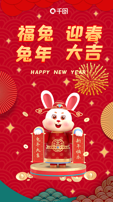 3d兔年大吉创意海报