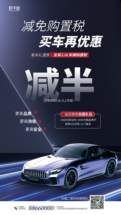 汽车购置税减免购置税买车再优惠宣传海报