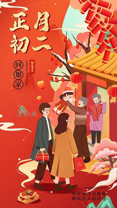 兔年年俗回娘家传统节日节日海报