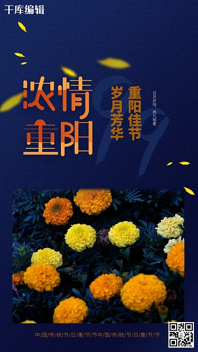 浓情重阳蓝色简约海报
