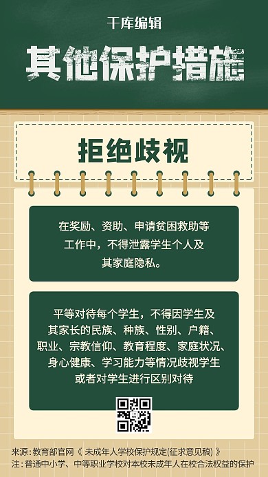 校园欺凌保护措施拒绝歧视绿色简约手机海报