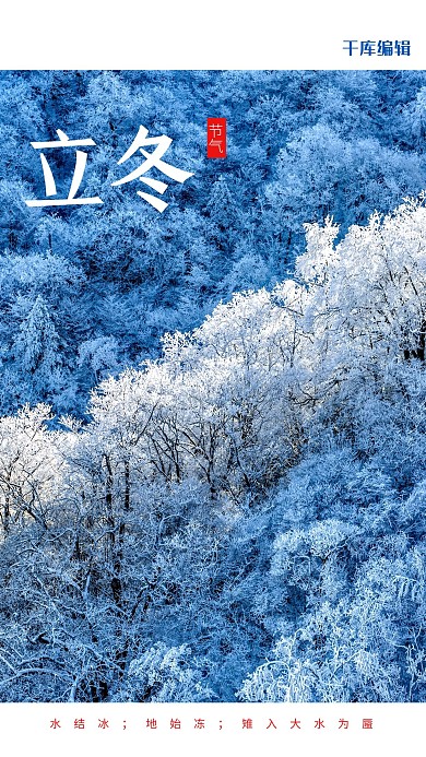 立冬冬季摄影图蓝色极简海报