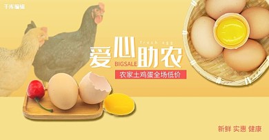 爱心助农土鸡蛋米色简约电商banner
