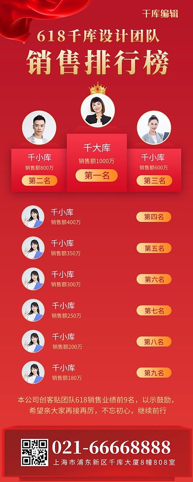 排行榜销售模特红色简约风长图