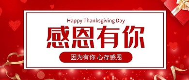 感恩有你简约风感恩有你红色简约公众号首图