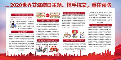 艾滋病日携手抗艾红色简约展板