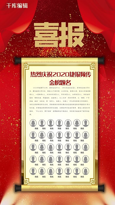 千库原创高考喜报金榜题名红色高考录取宣传海报