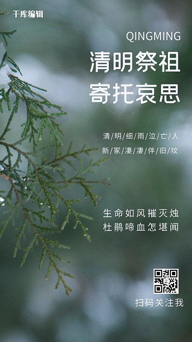 清明哀思雨水树枝绿色摄影风手机海报