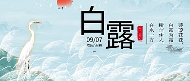 白露节气白鹭芦苇浅绿水彩中国风公众号首图