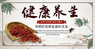 中国风健康养生红花banner