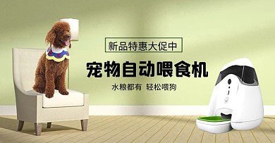 宠物投食机绿色室内简约电商banner