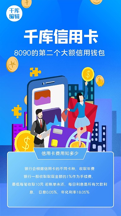 信用卡卡金币蓝色创意海报