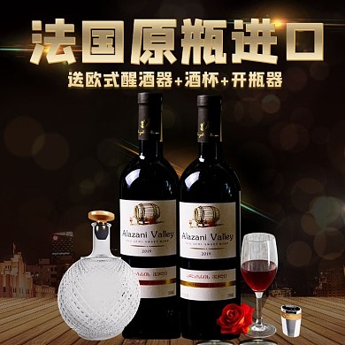 法国原瓶进口红酒黑色简约电商主图