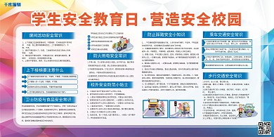 安全教育日安全校园蓝色简约校园展板