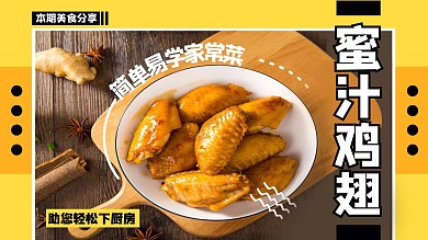 蜜汁鸡翅美食教程黄色简约视频封面