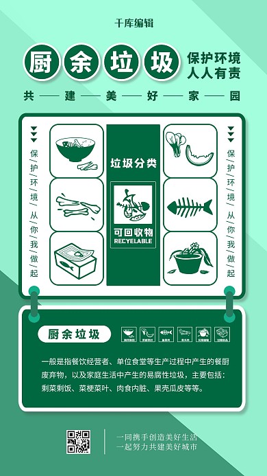 垃圾分类厨余垃圾绿色简约海报