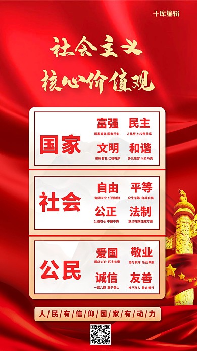 社会主义核心价值观红金色简约海报