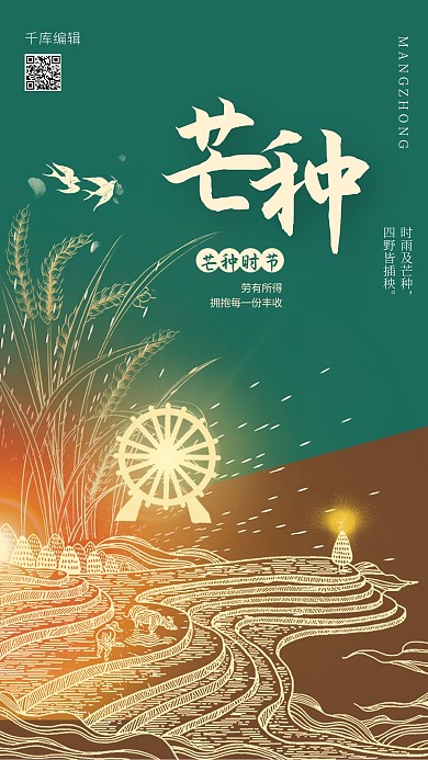 芒种梯田绿色大气海报