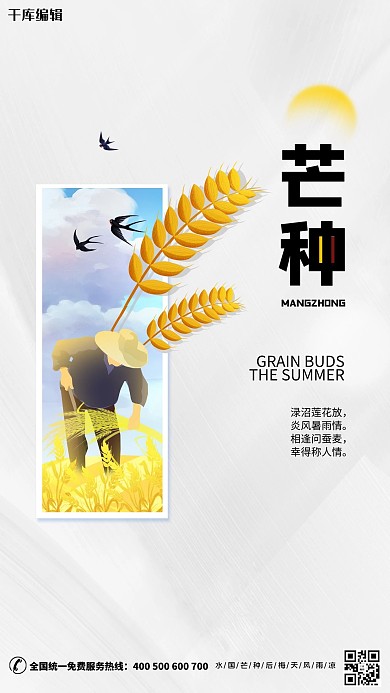 芒种二十四节气灰色简约海报