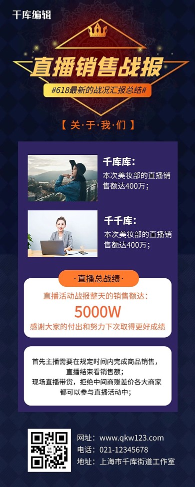 618年中大促销售战报蓝色创意长图