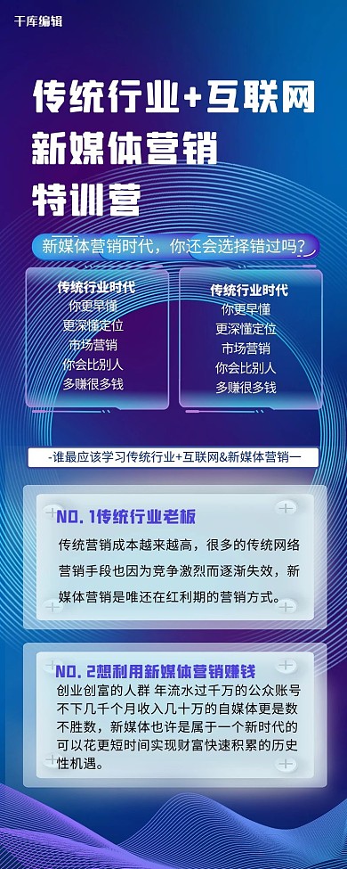 营销长图线条几何蓝色渐变科技长海报