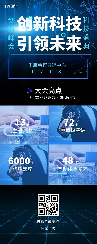科技创新峰会会议蓝色科技到手机长图