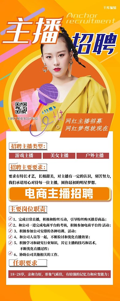 招聘长图人物几何黄色简约长图