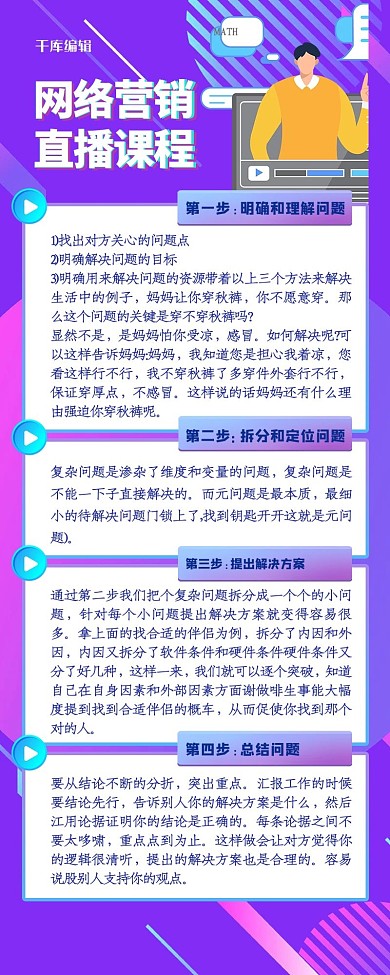 营销长图几何人物紫色渐变扁平长海报