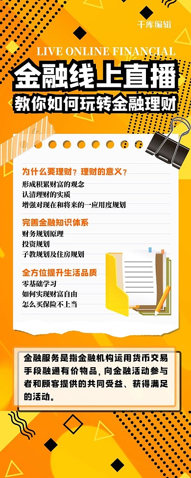 金融营销长图几何黄色孟菲斯长海报