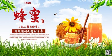 正宗野生蜂蜜优惠促销蓝色展板