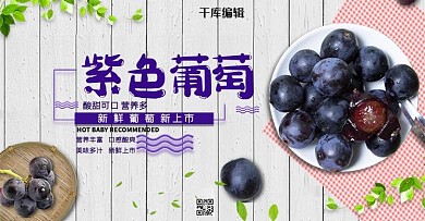 新鲜水果紫色葡萄灰色简约清新banner