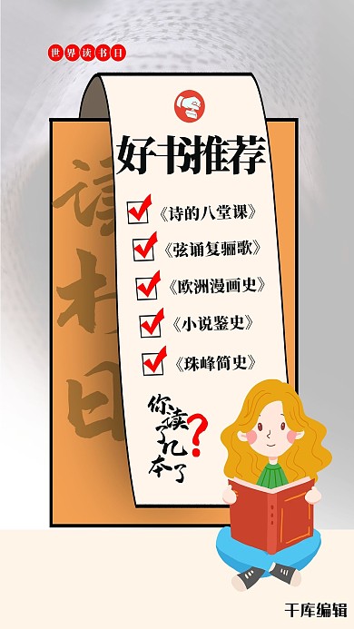 世界读书日黄色创意海报