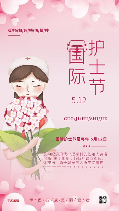 护士节医疗红色简约海报