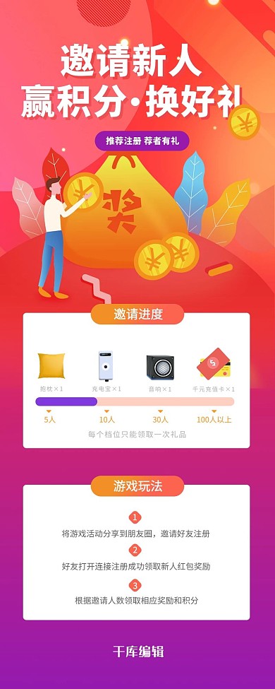 邀请新人赢积分换好礼红色渐变裂变长图
