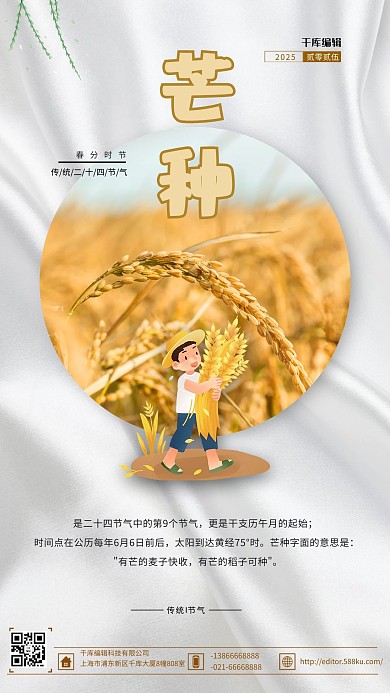 芒种节气黄色简约海报
