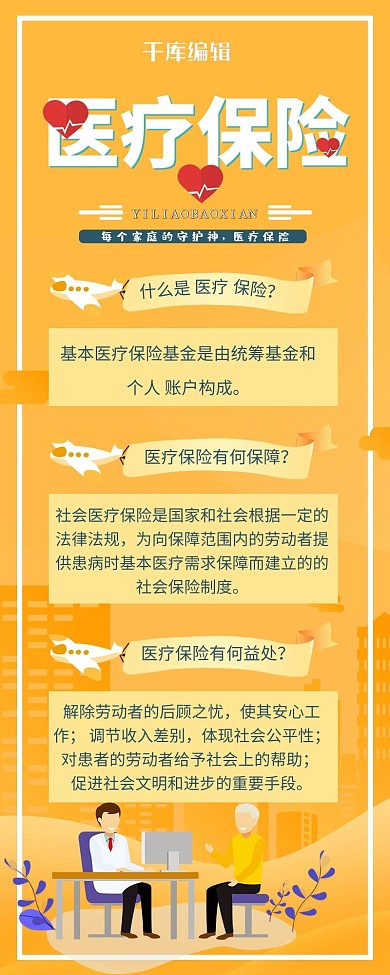 医疗保险医生插画风营销长图