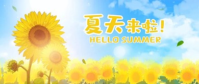 夏天来了向日葵黄色手绘插画