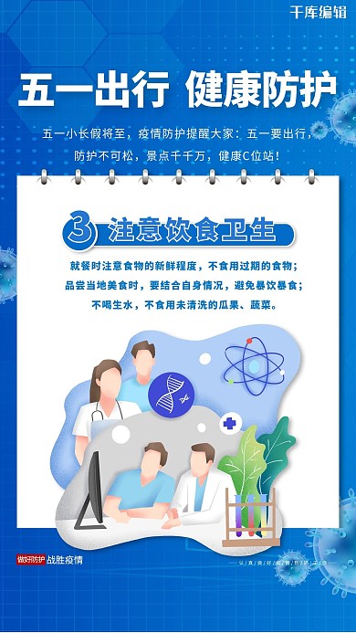 五一出行健康出行蓝色简约海报