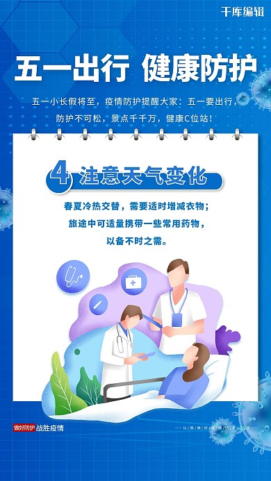 五一出行健康出行蓝色简约海报