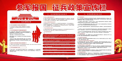 参军报国政策红色简约部队展板