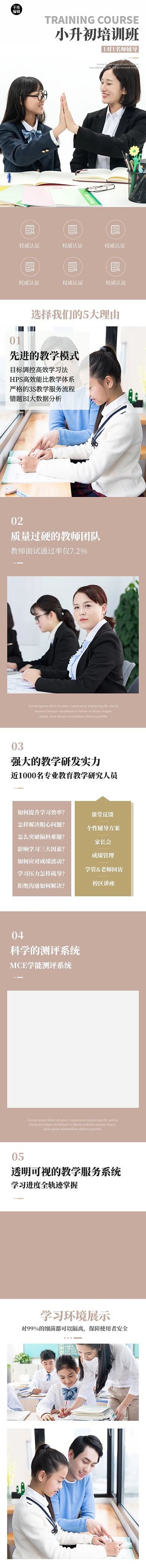 教育培训小升初培训班棕色极简风电商详情页