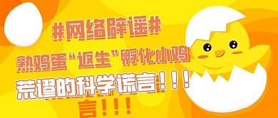 网络辟谣熟蛋返生橙黄色卡通公众号封面