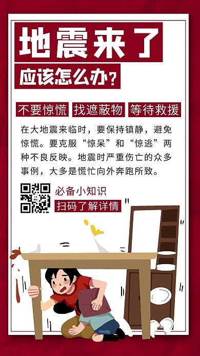 地震自救方法红色商务风手机海报