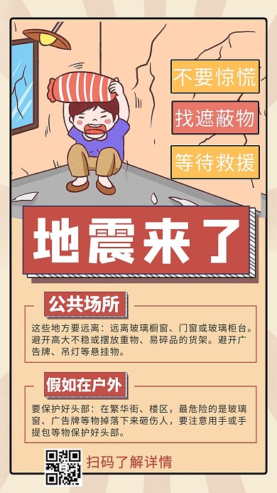 地震自救方法黄色商务风手机海报