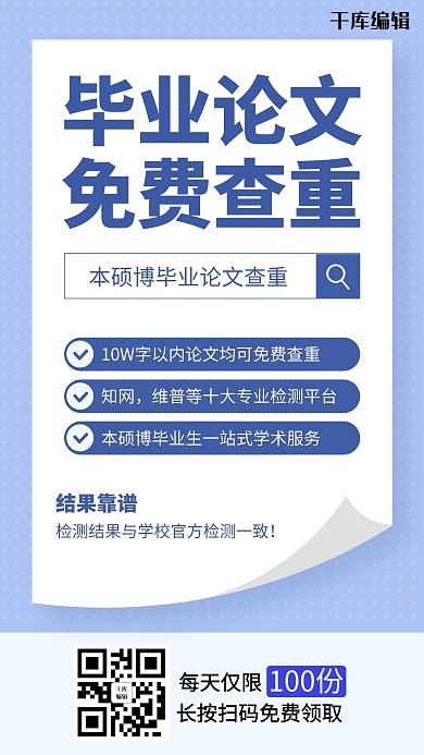 毕业论文查重蓝色简约大字手机海报