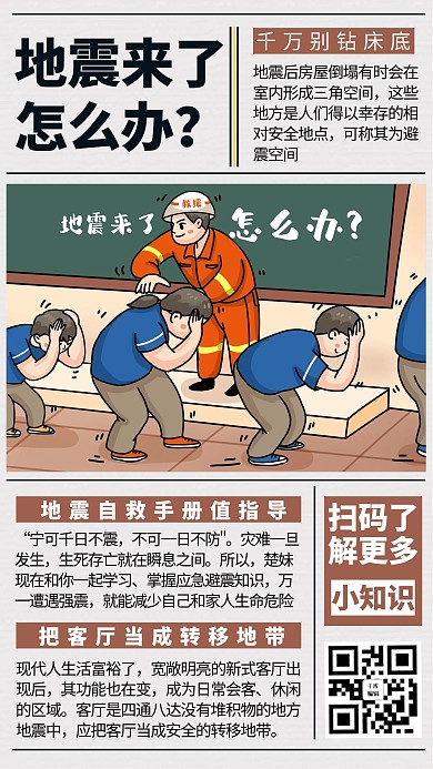 地震自救方法褐色新闻风手机海报