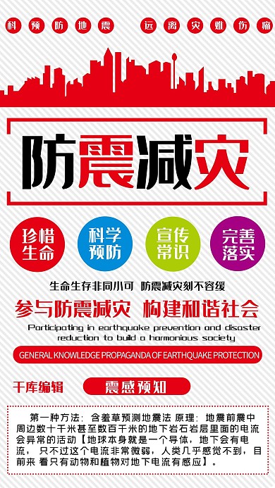 防震减灾简约风防震减灾红色简约风手机海报