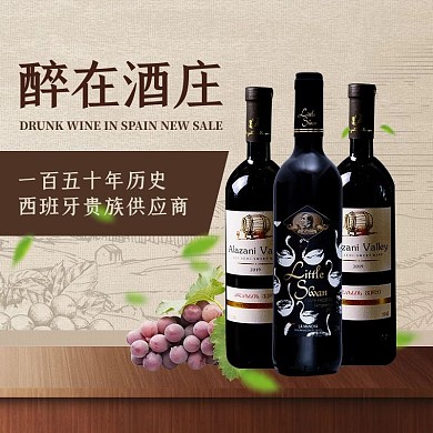 醉在酒庄红酒棕色简约电商主图直通车